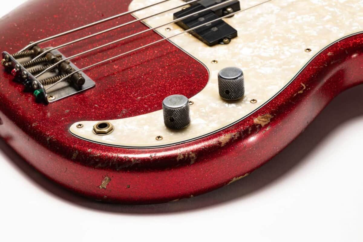 Limited Edition Masterbuilt J Precision Bass® King’s Red Sparkle Closeup 2