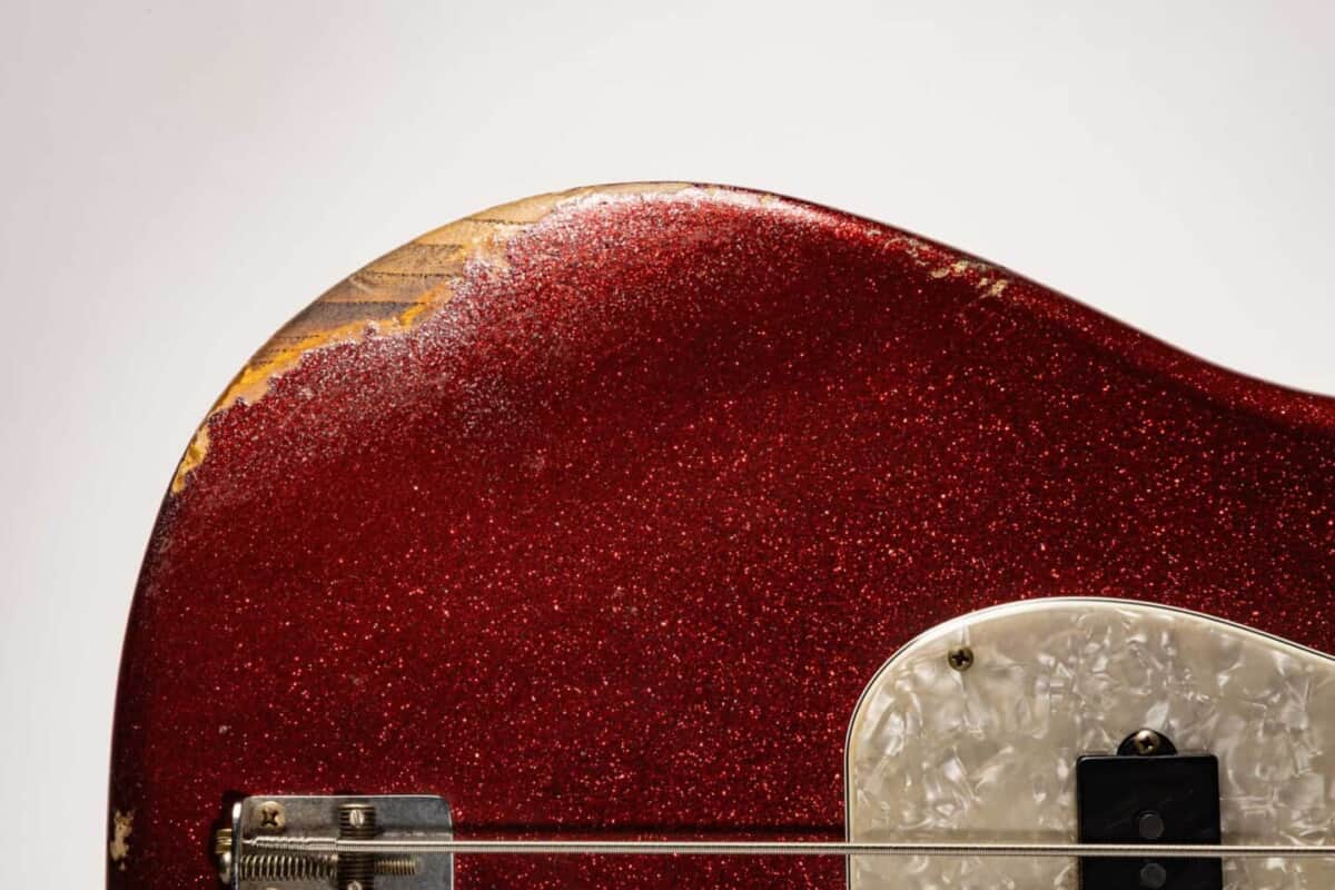 Limited Edition Masterbuilt J Precision Bass® King’s Red Sparkle Closeup 1